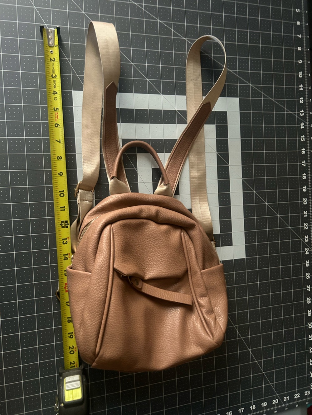 Casual Brown Pebbled Leather Backpack with Beige Webbing Straps - Picture 2 of 5